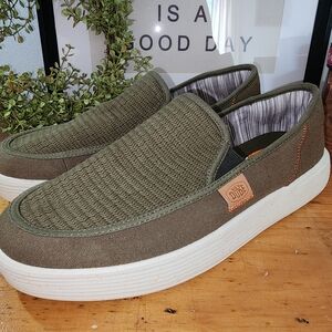 NWOT Hey Dude Sunapee Olive Canvas Woven Casual Slip On  Men’s Size 11